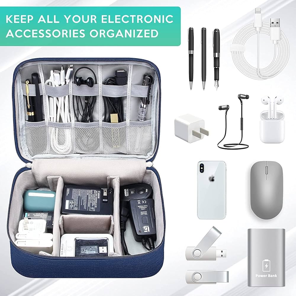 🧲 Magnetic Travel Cable Organizer ✈️ - Navy Blue 🔵